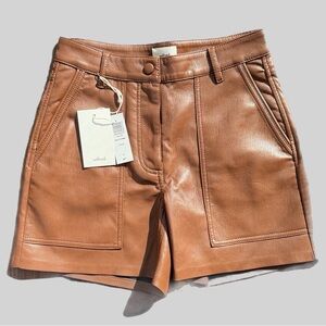 Aritzia Wilfred Cognac Nocturne Leather High Waist Shorts
